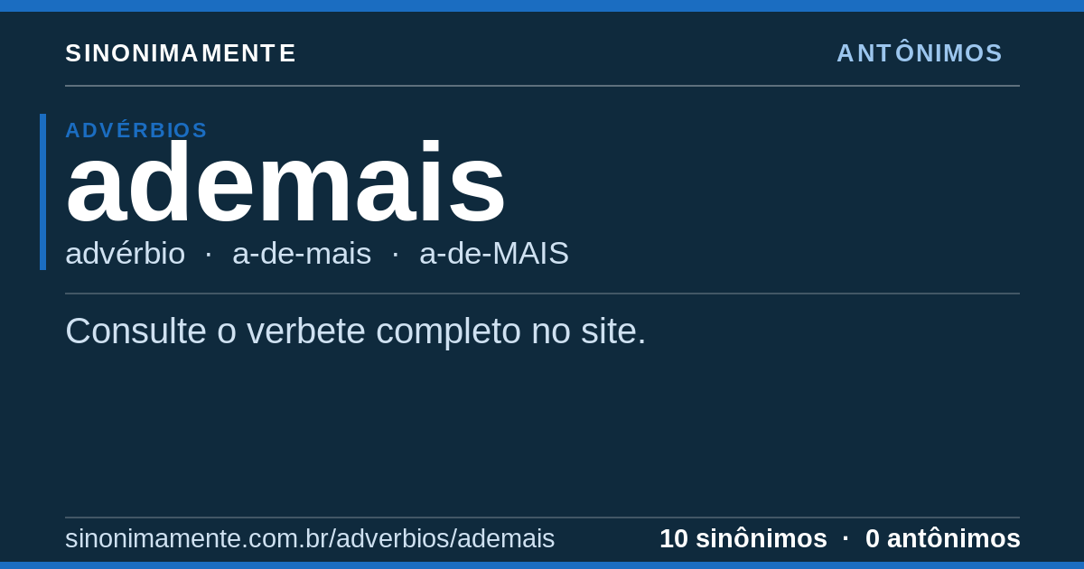 Antônimos de ademais: cartão do verbete com 10 sinônimos