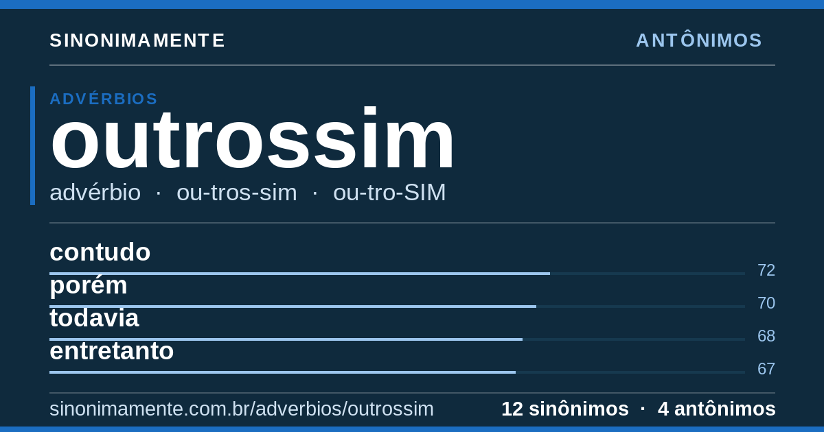 Antônimos de outrossim: cartão do verbete com 12 sinônimos
