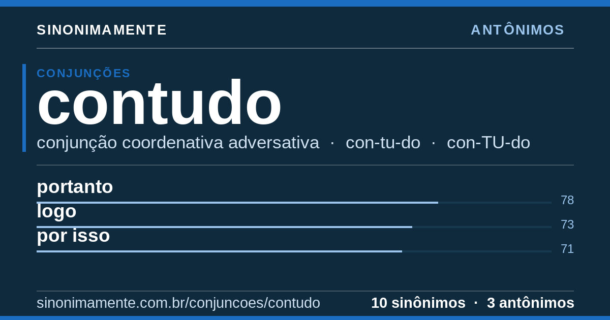 Antônimos de contudo: cartão do verbete com 10 sinônimos