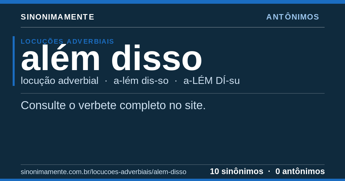 Antônimos de além disso: cartão do verbete com 10 sinônimos
