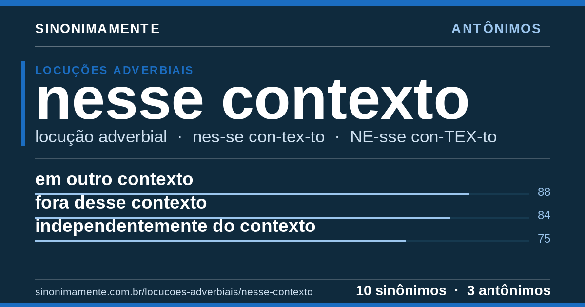 Antônimos de nesse contexto: cartão do verbete com 10 sinônimos