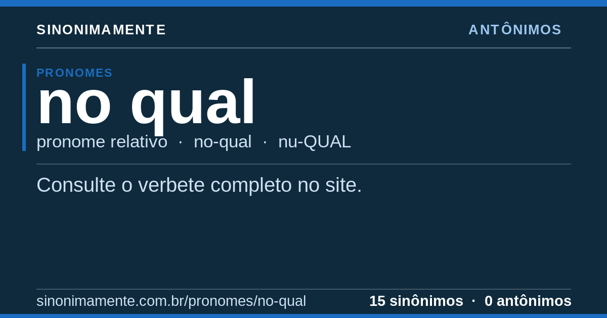Antônimos de no qual: cartão do verbete com 15 sinônimos