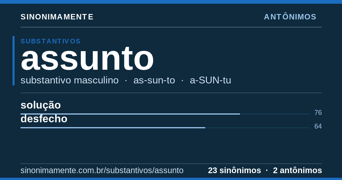 Antônimos de assunto: cartão do verbete com 23 sinônimos