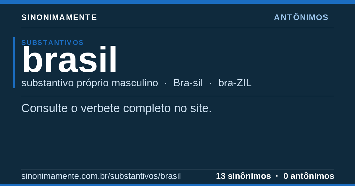 Antônimos de brasil: cartão do verbete com 13 sinônimos