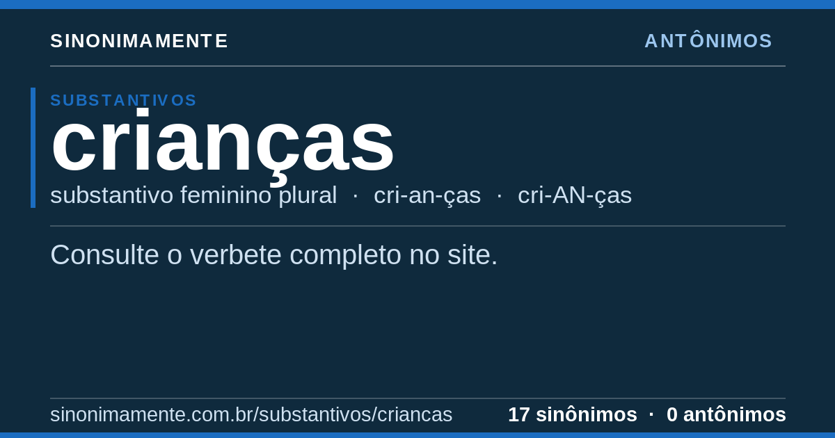 Antônimos de crianças: cartão do verbete com 17 sinônimos