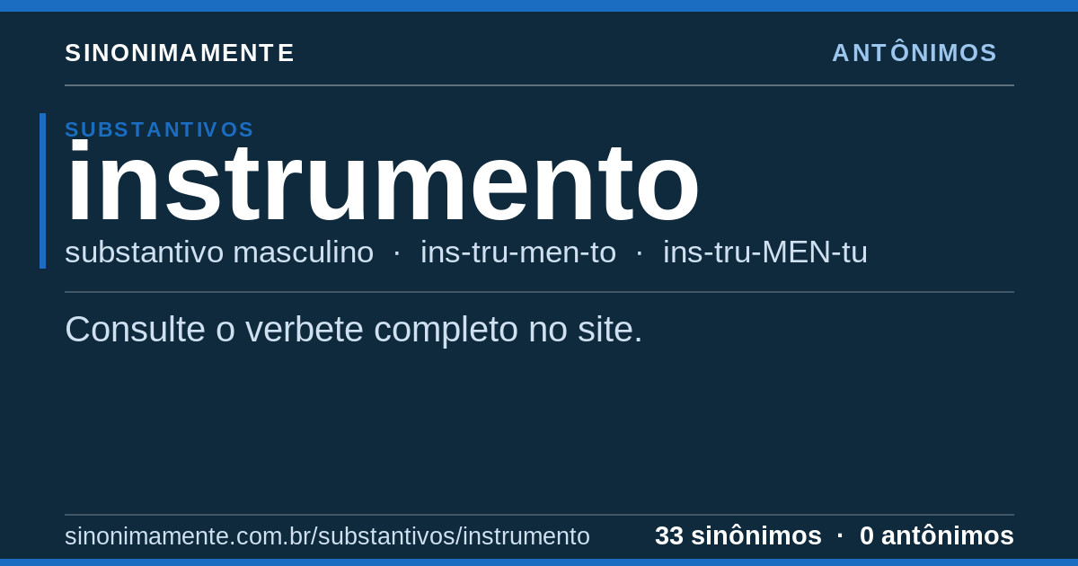 Antônimos de instrumento: cartão do verbete com 33 sinônimos