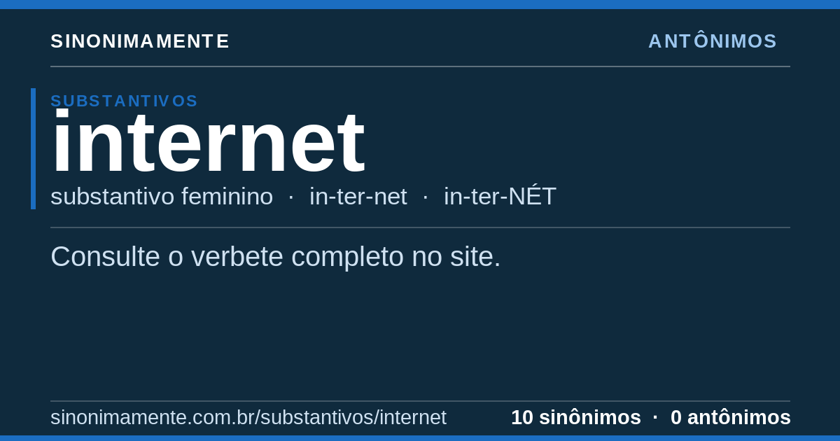 Antônimos de internet: cartão do verbete com 10 sinônimos