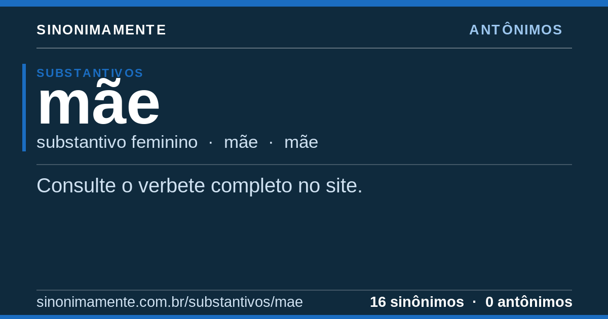 Antônimos de mãe: cartão do verbete com 16 sinônimos