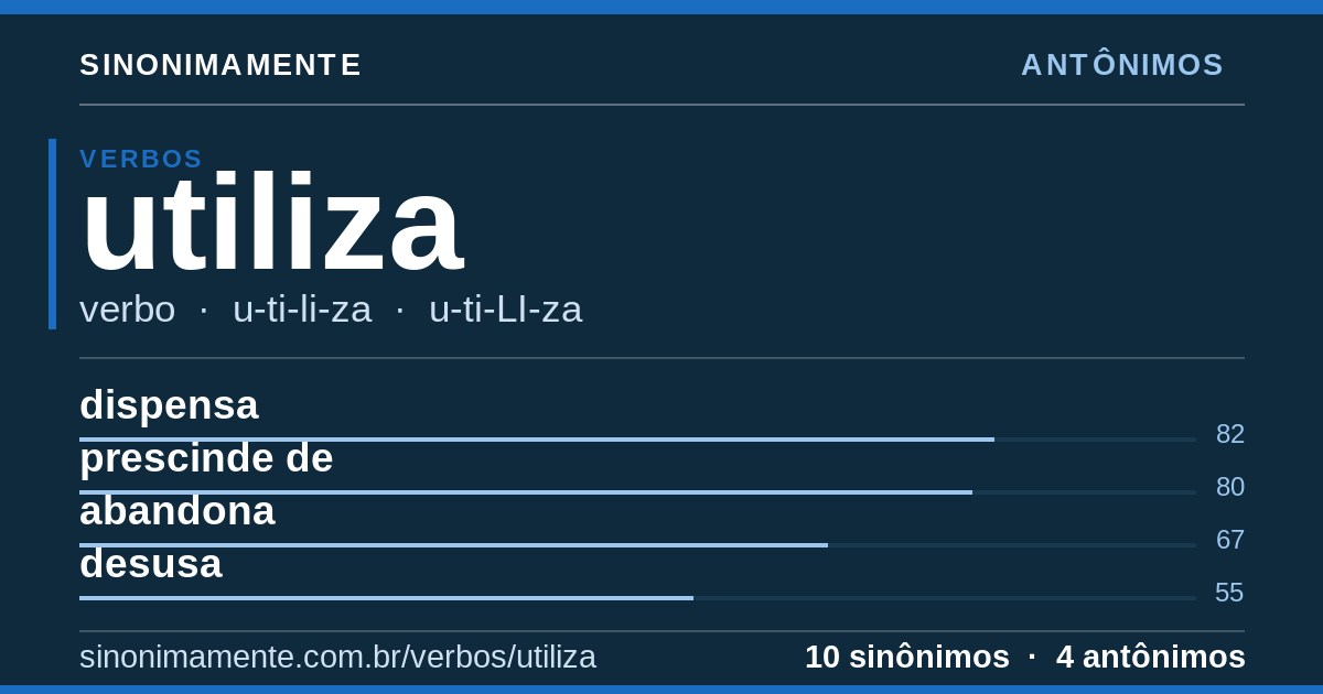 Antônimos de utiliza: cartão do verbete com 10 sinônimos