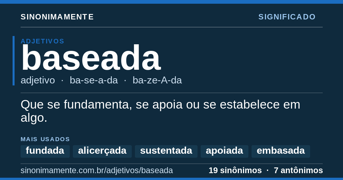 Significado de baseada: cartão do verbete com 19 sinônimos