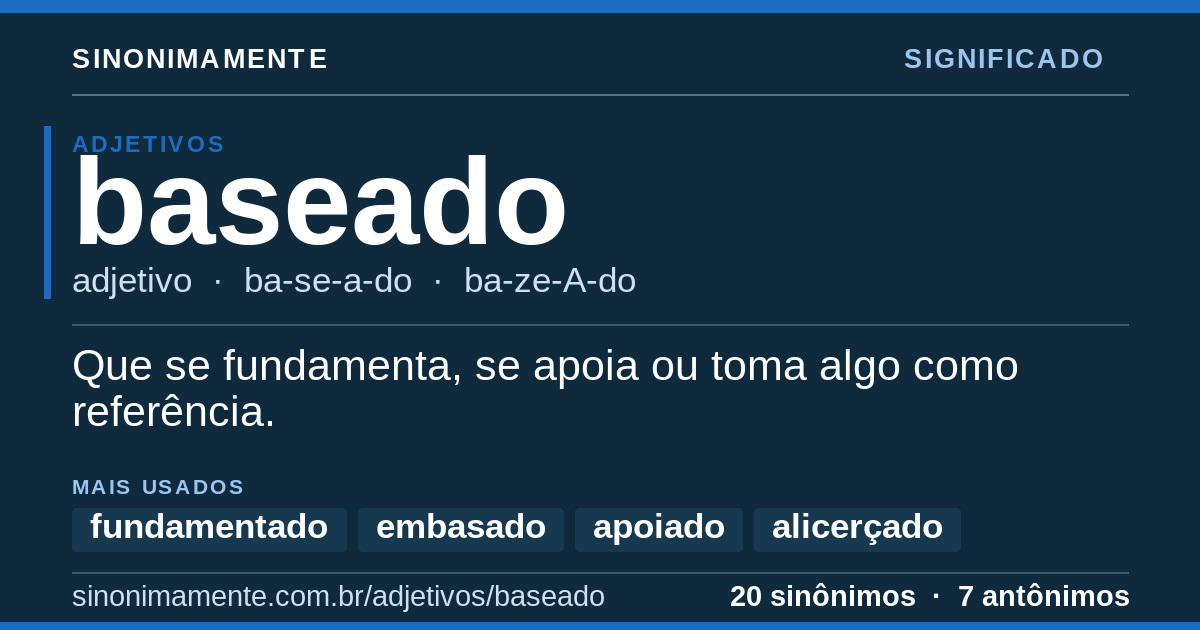 Significado de baseado: cartão do verbete com 20 sinônimos