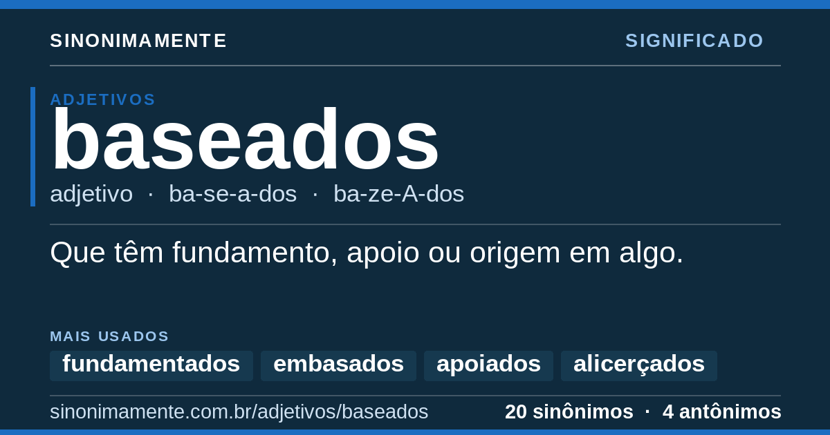 Significado de baseados: cartão do verbete com 20 sinônimos