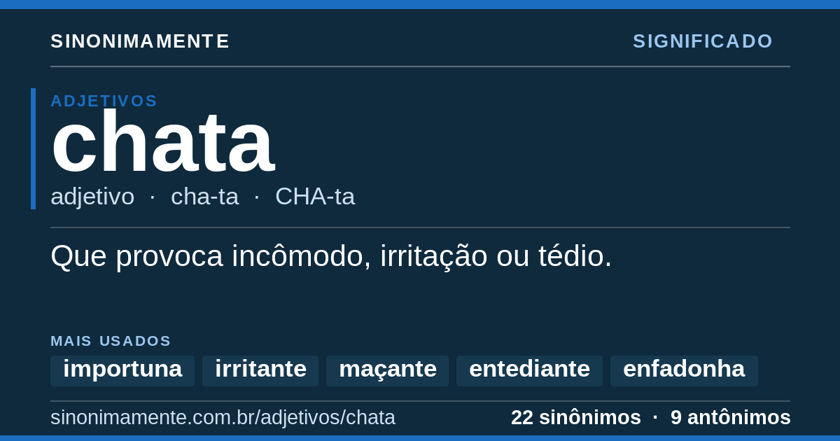 Significado de chata: cartão do verbete com 22 sinônimos