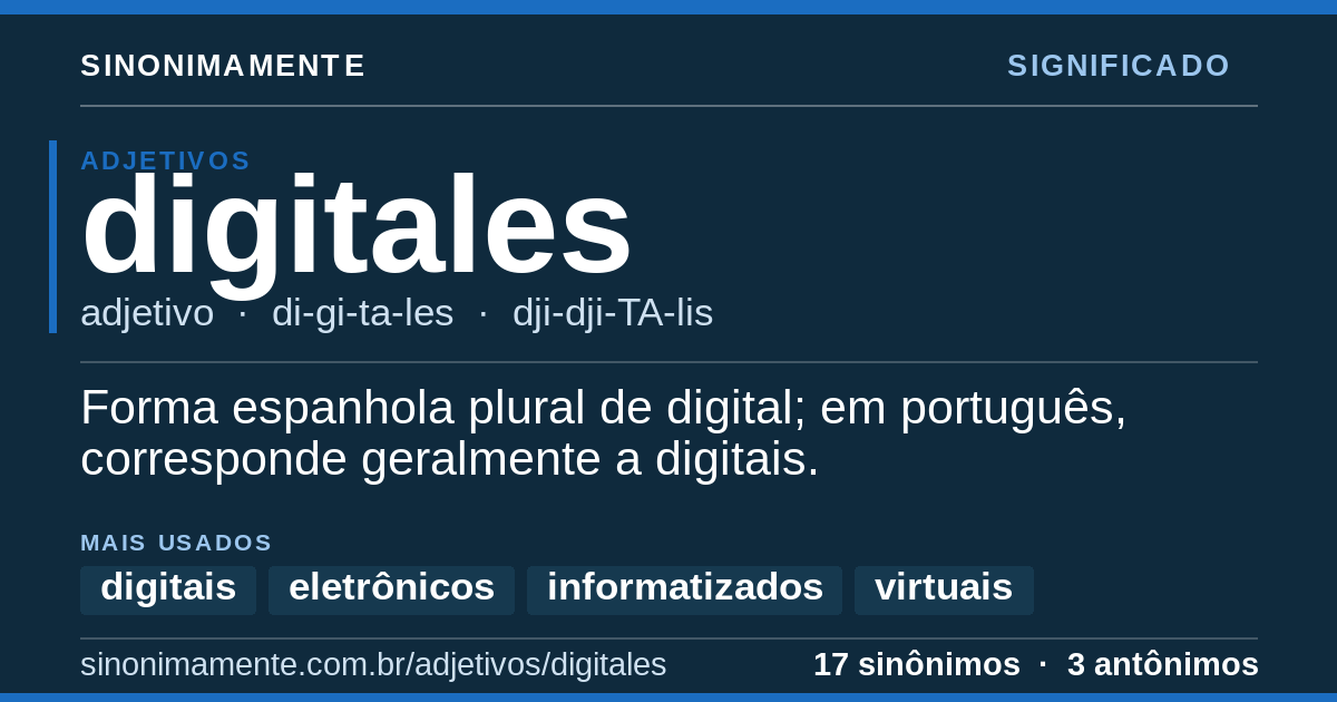 Significado de digitales: cartão do verbete com 17 sinônimos