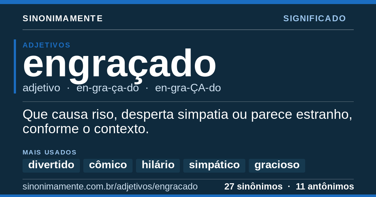 Significado de engraçado: cartão do verbete com 27 sinônimos