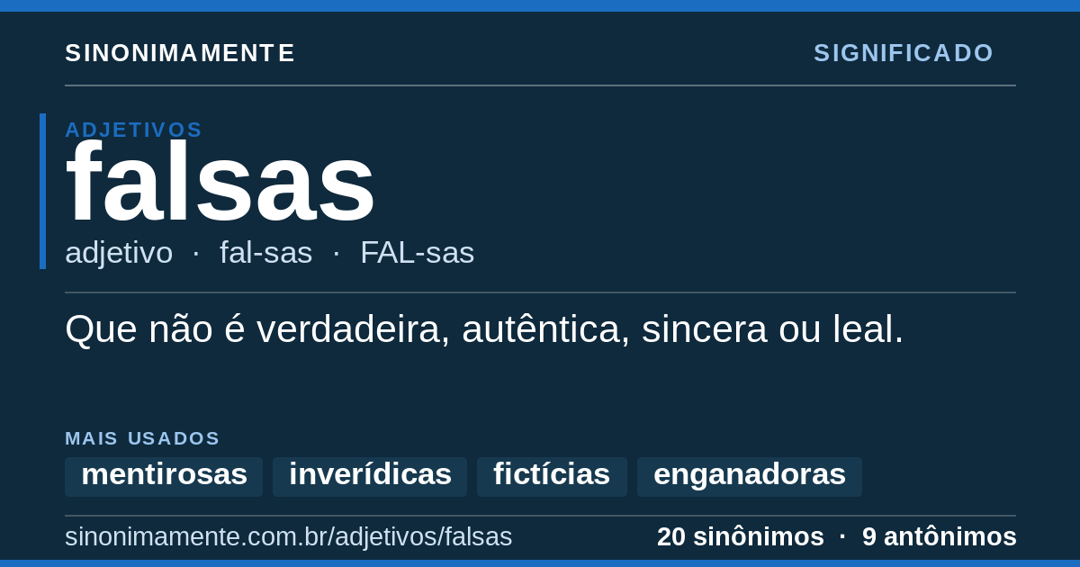 Significado de falsas: cartão do verbete com 20 sinônimos