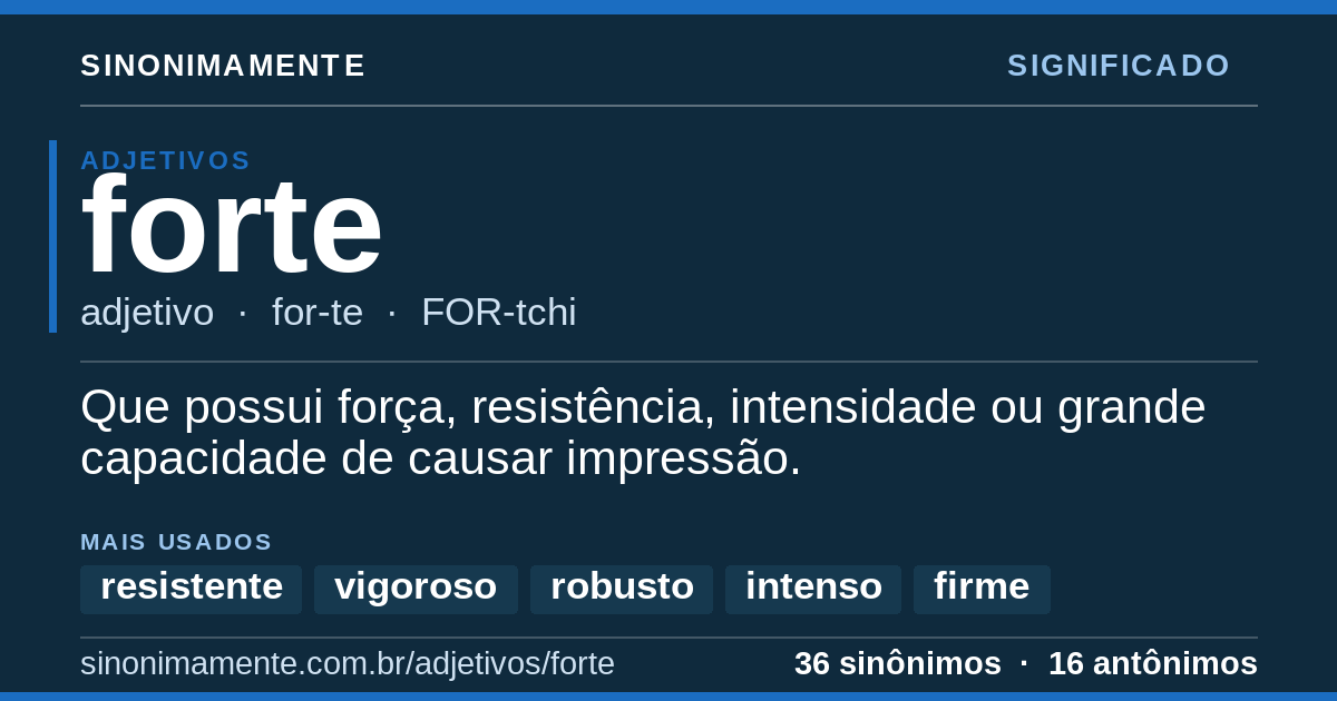 Significado de forte: cartão do verbete com 36 sinônimos