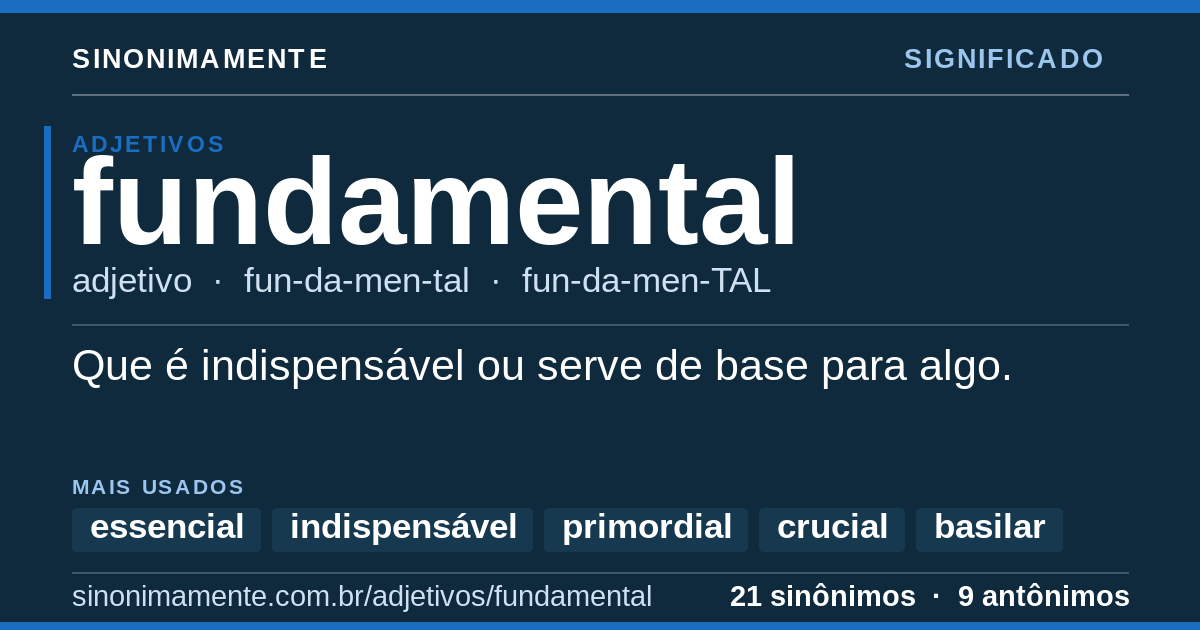 Significado de fundamental: cartão do verbete com 21 sinônimos