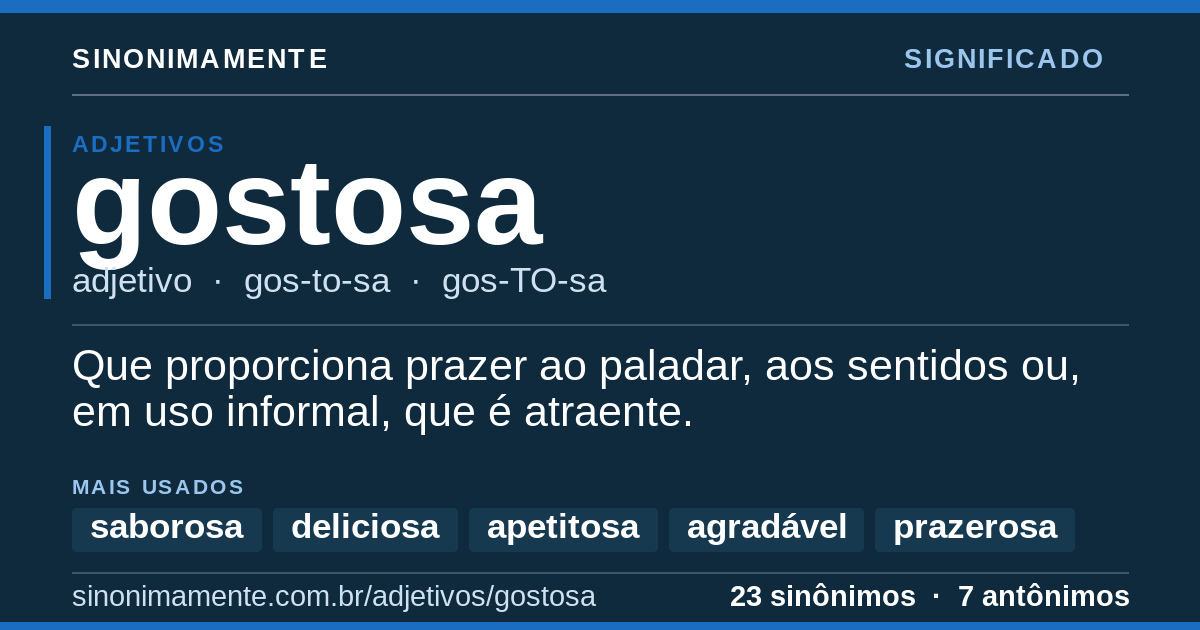 Significado de gostosa: cartão do verbete com 23 sinônimos