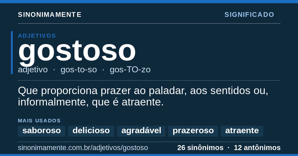 Significado de gostoso: cartão do verbete com 26 sinônimos