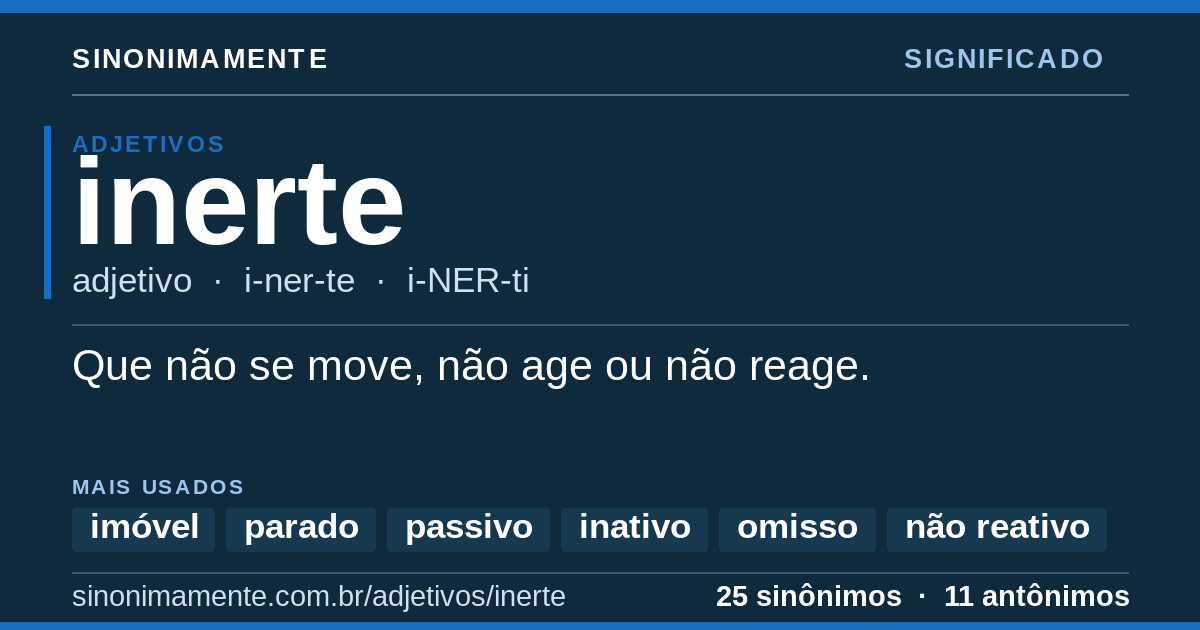 Significado de inerte: cartão do verbete com 25 sinônimos