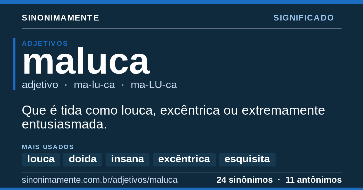 Significado de maluca: cartão do verbete com 24 sinônimos