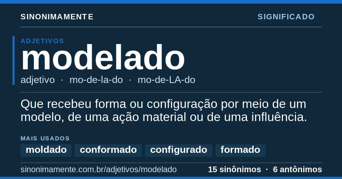 Significado de modelado: cartão do verbete com 15 sinônimos