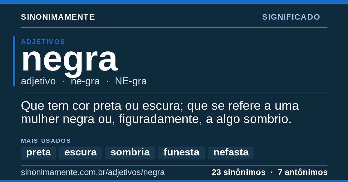 Significado de negra: cartão do verbete com 23 sinônimos