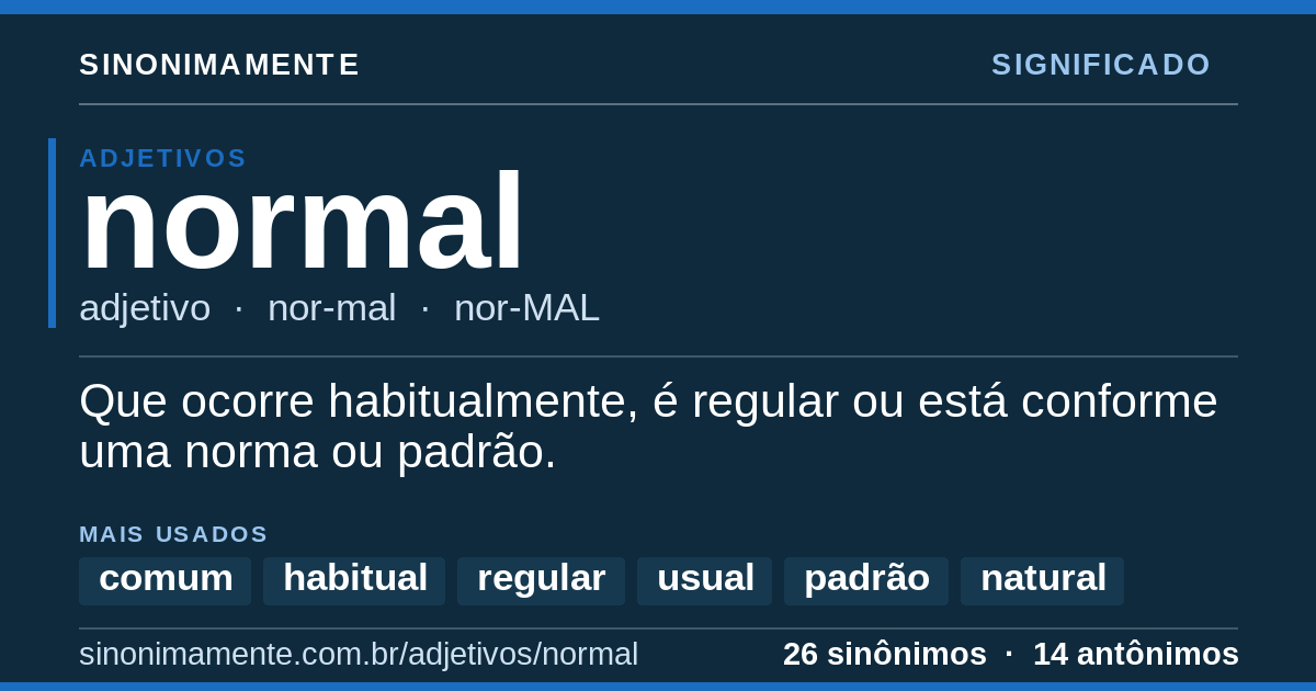 Significado de normal: cartão do verbete com 26 sinônimos