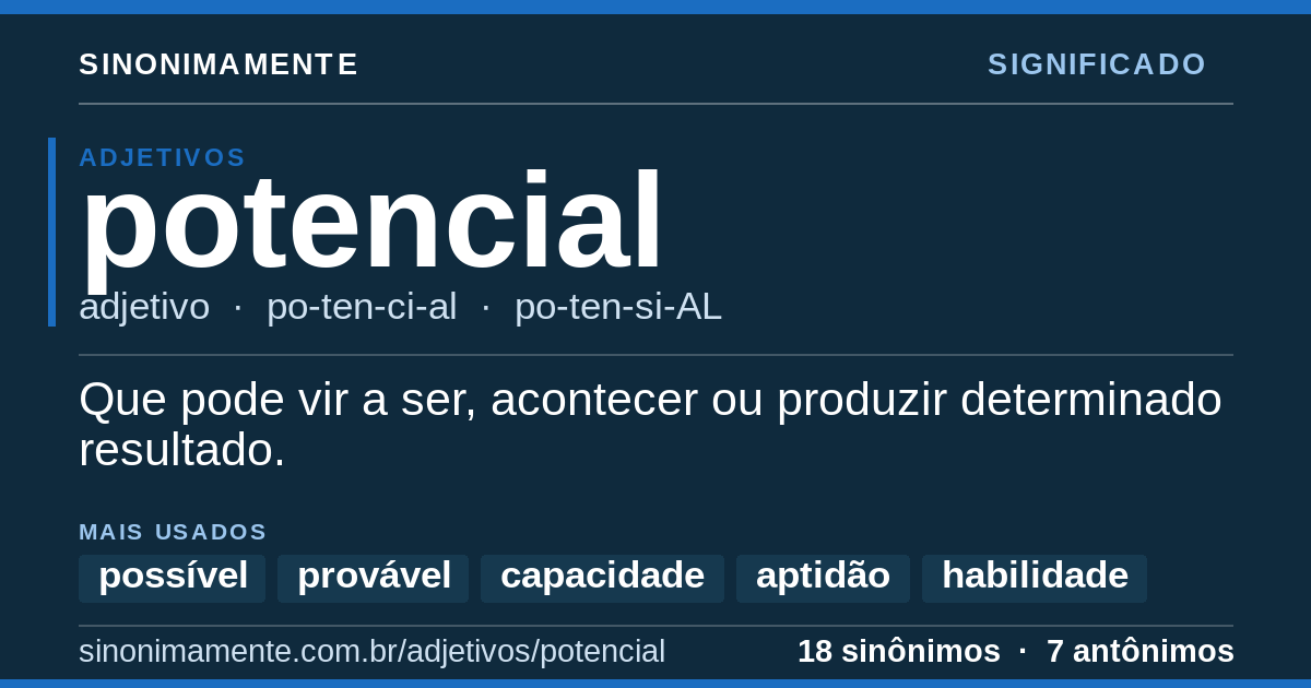 Significado de potencial: cartão do verbete com 18 sinônimos