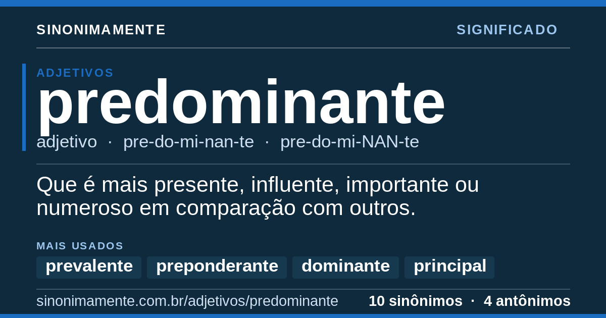 Significado de predominante: cartão do verbete com 10 sinônimos