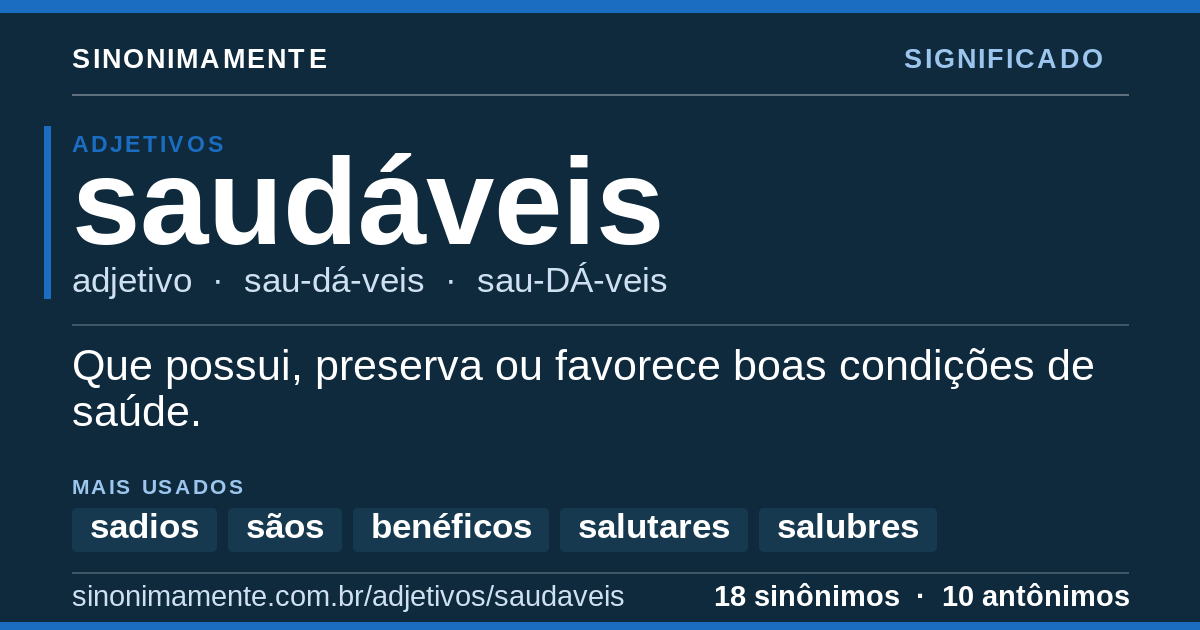 Significado de saudáveis: cartão do verbete com 18 sinônimos