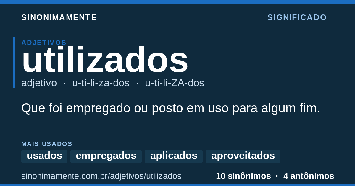 Significado de utilizados: cartão do verbete com 10 sinônimos