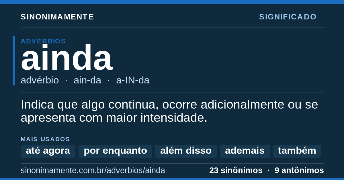 Significado de ainda: cartão do verbete com 23 sinônimos
