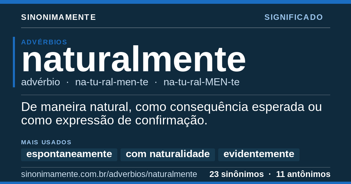 Significado de naturalmente: cartão do verbete com 23 sinônimos