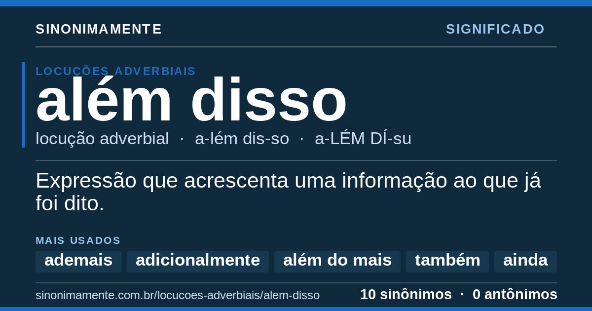 Significado de além disso: cartão do verbete com 10 sinônimos