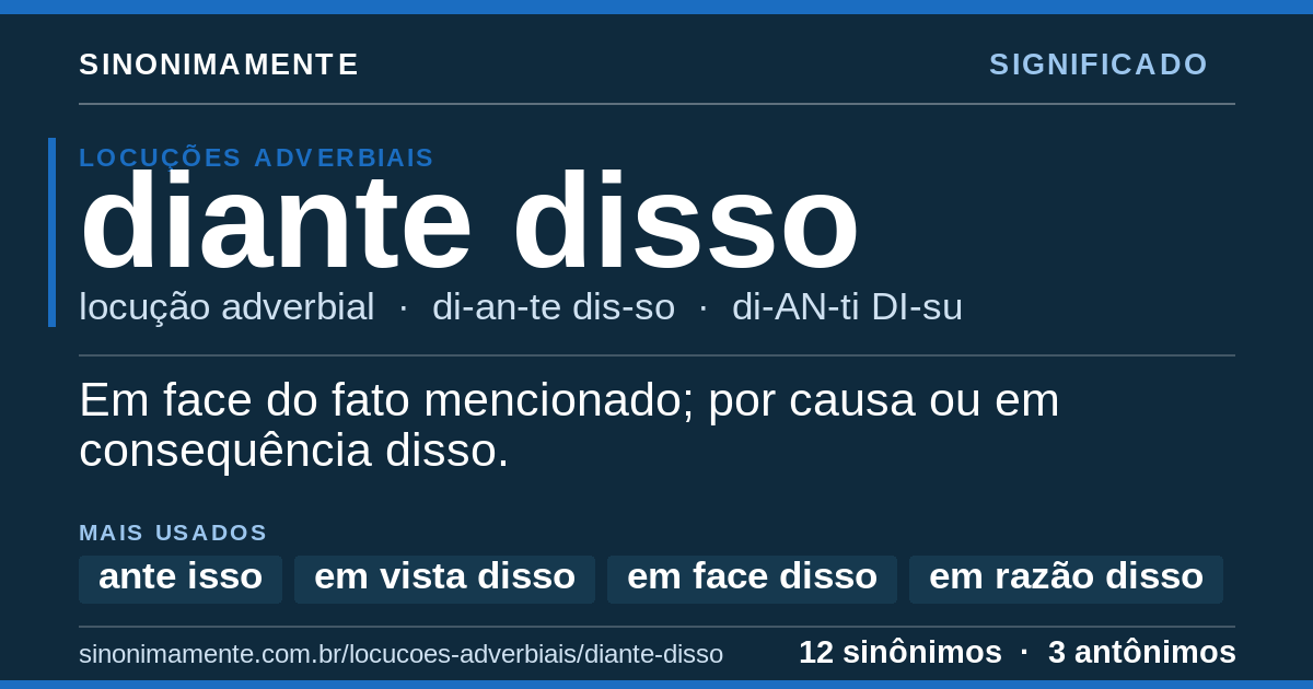 Significado de diante disso: cartão do verbete com 12 sinônimos