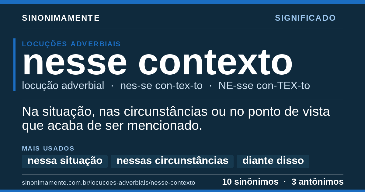 Significado de nesse contexto: cartão do verbete com 10 sinônimos
