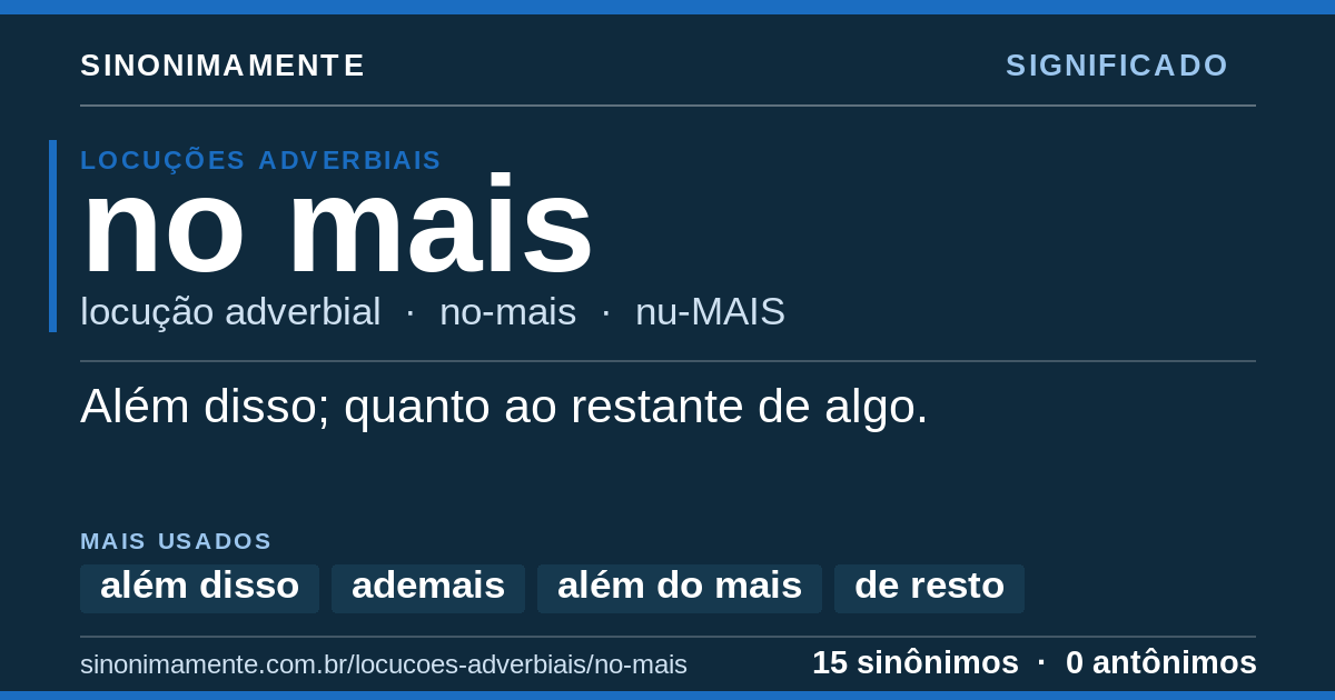 Significado de no mais: cartão do verbete com 15 sinônimos