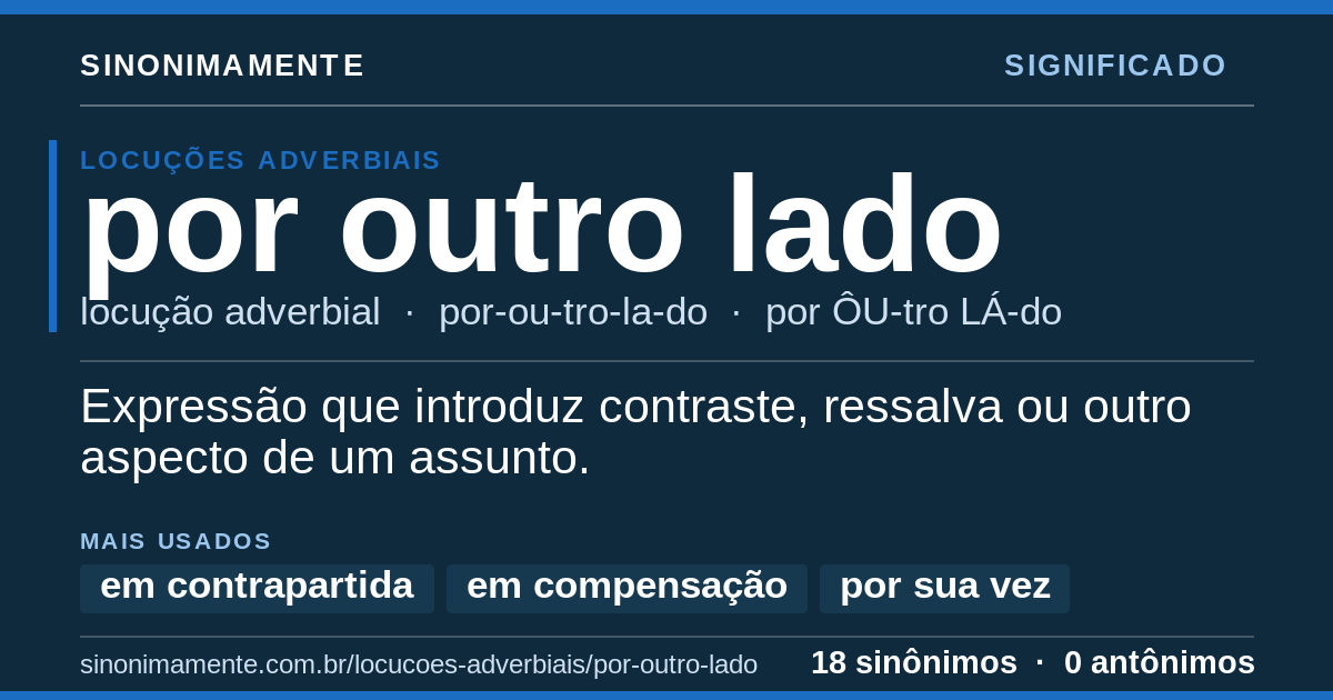 Significado de por outro lado: cartão do verbete com 18 sinônimos