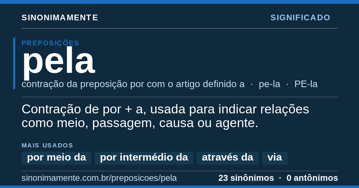 Significado de pela: cartão do verbete com 23 sinônimos