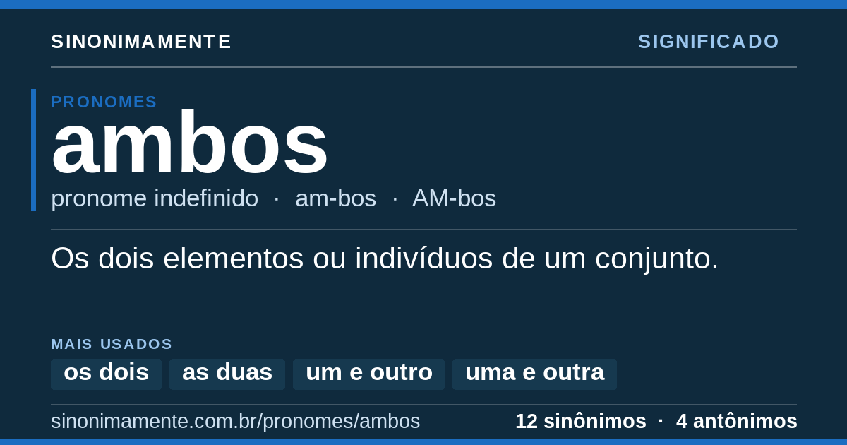 Significado de ambos: cartão do verbete com 12 sinônimos