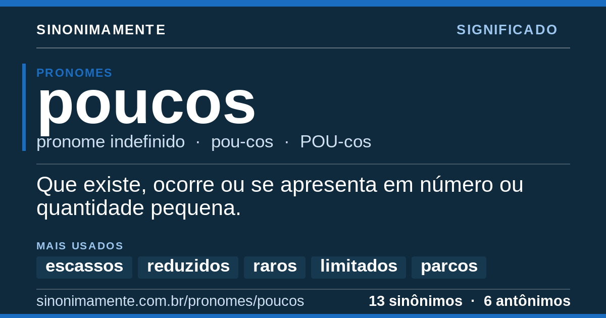 Significado de poucos: cartão do verbete com 13 sinônimos