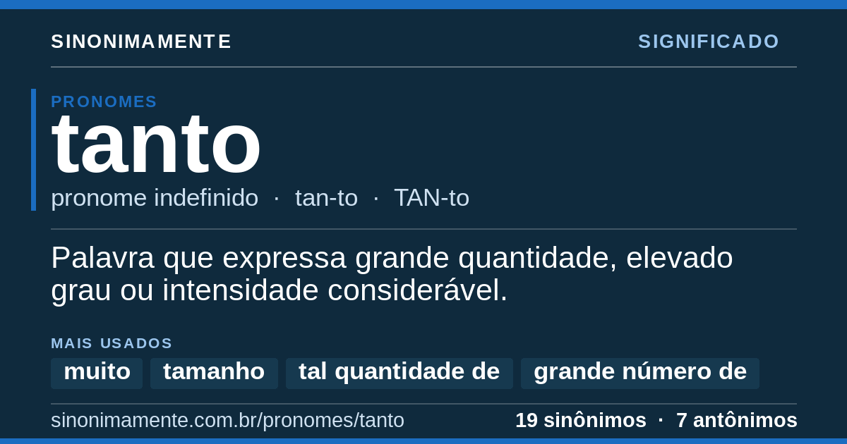 Significado de tanto: cartão do verbete com 19 sinônimos