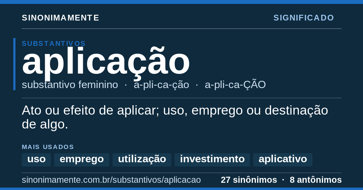 Significado de aplicação: cartão do verbete com 27 sinônimos