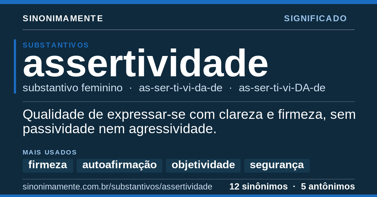 Significado de assertividade: cartão do verbete com 12 sinônimos