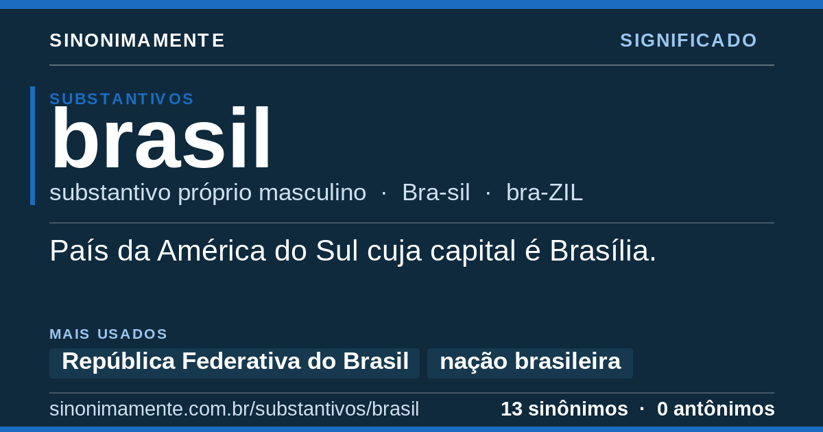 Significado de brasil: cartão do verbete com 13 sinônimos