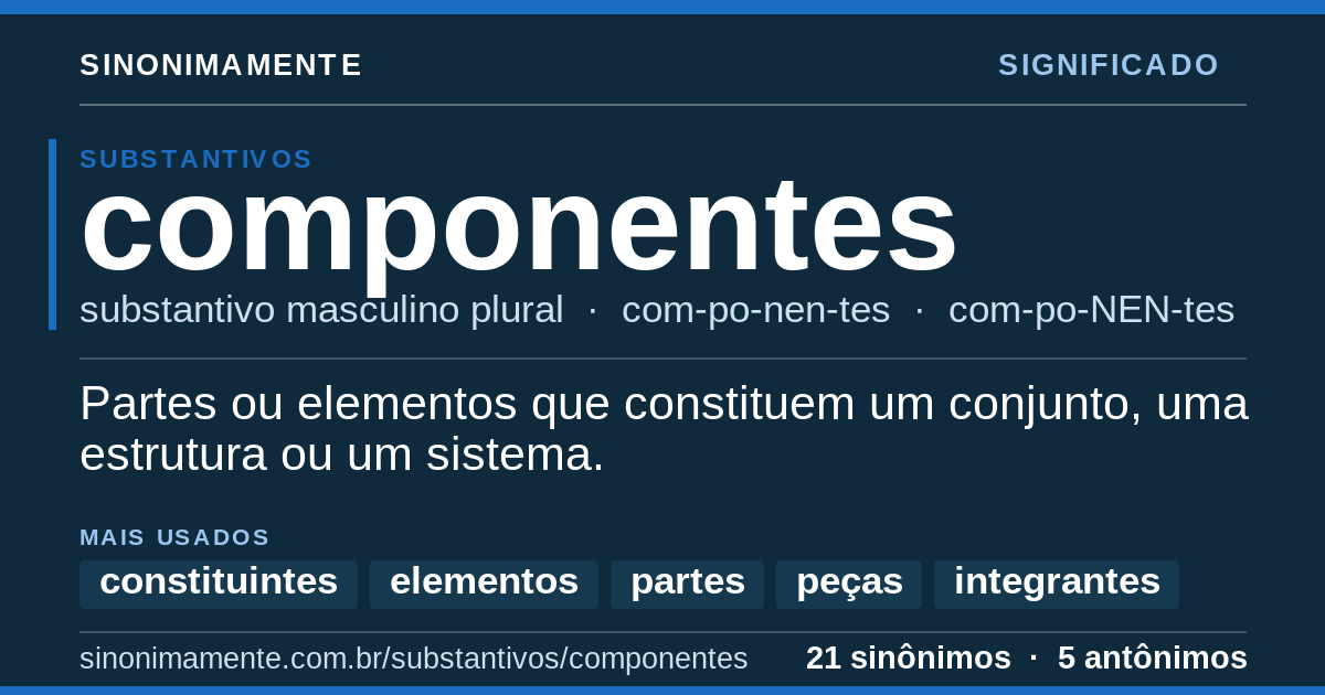 Significado de componentes: cartão do verbete com 21 sinônimos