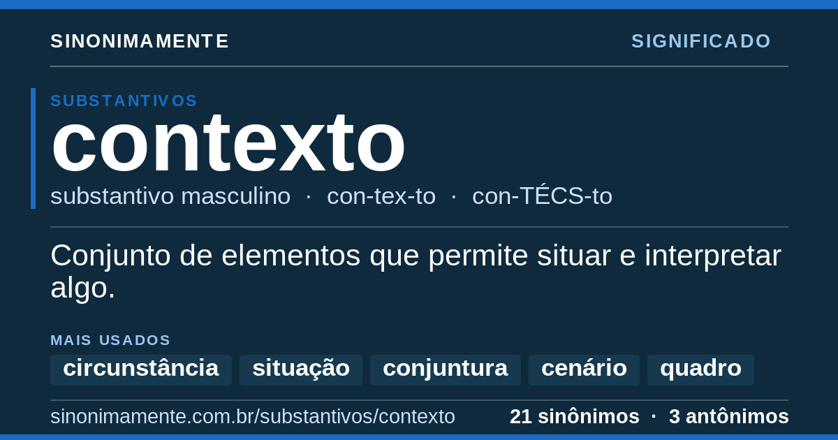 Significado de contexto: cartão do verbete com 21 sinônimos