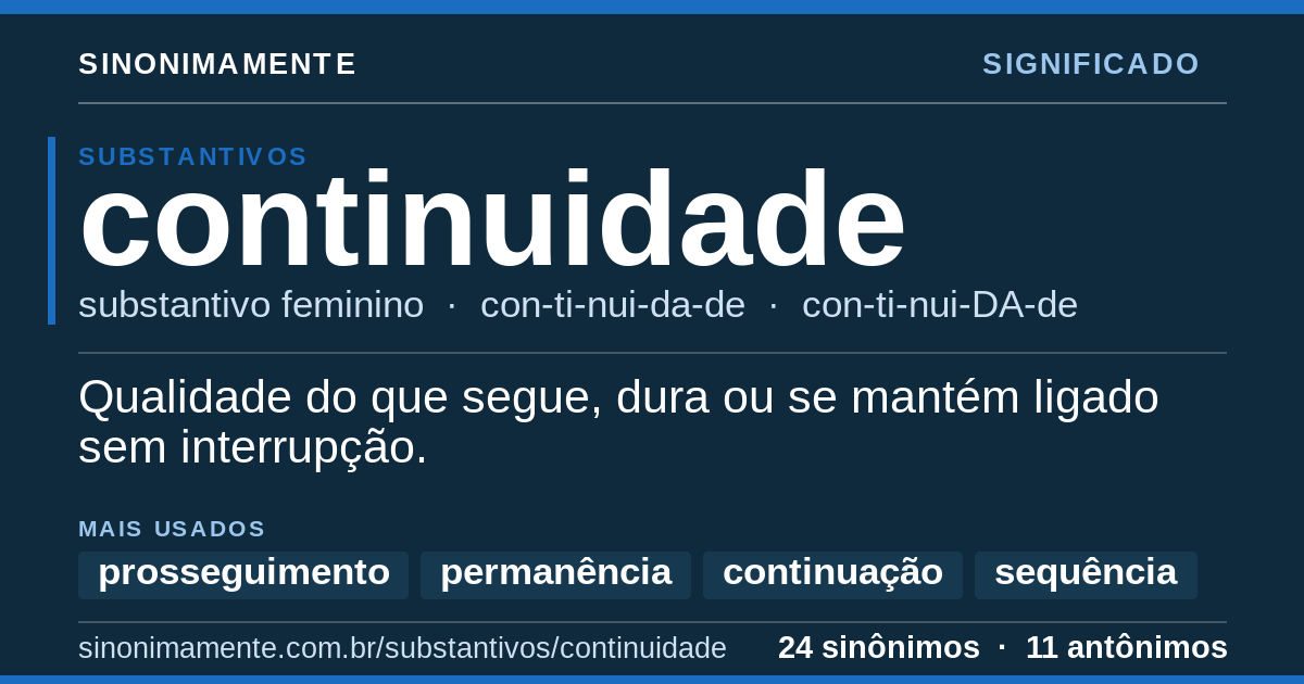 Significado de continuidade: cartão do verbete com 24 sinônimos